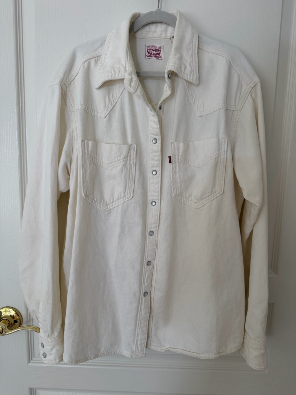 Levi’s Essential Western Denim Shirt Ecru White Size S Pearl Snap